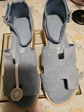 Hermes Blue Suede Slide Sandals - Women